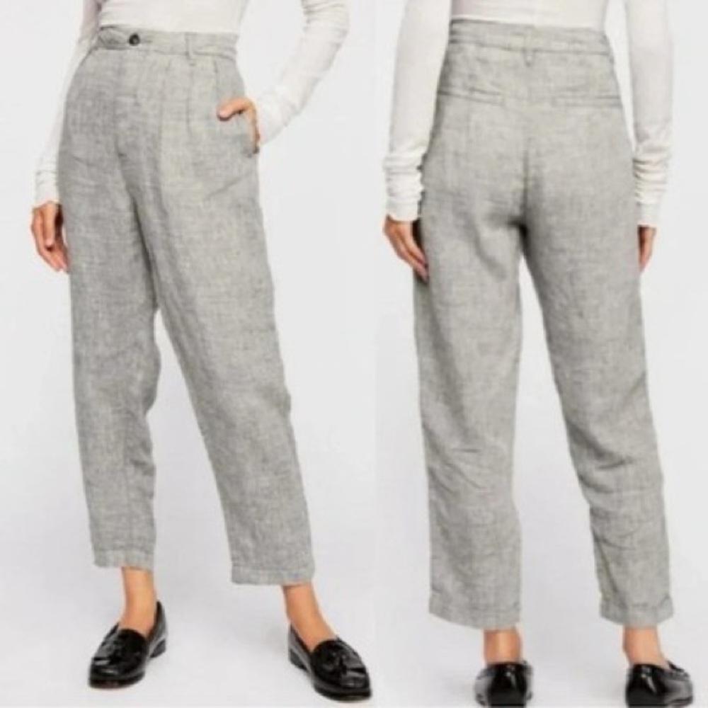 Free People Linen Cities in Dust Trousers gray size 6